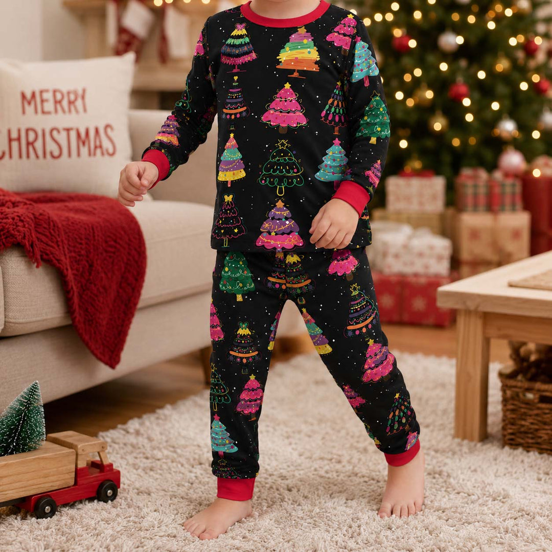 Colorful Christmas Trees Bamboo Two Piece Long Sleeve Pajama Set