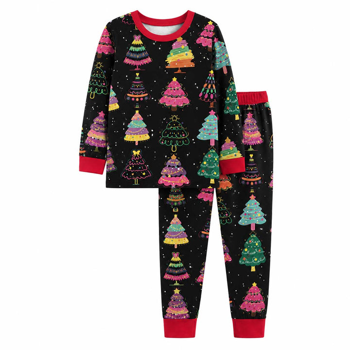 Colorful Christmas Trees Bamboo Two Piece Long Sleeve Pajama Set