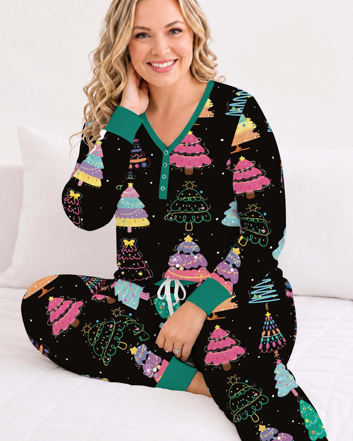 Colorful Christmas Trees Bamboo Women Pajama Set
