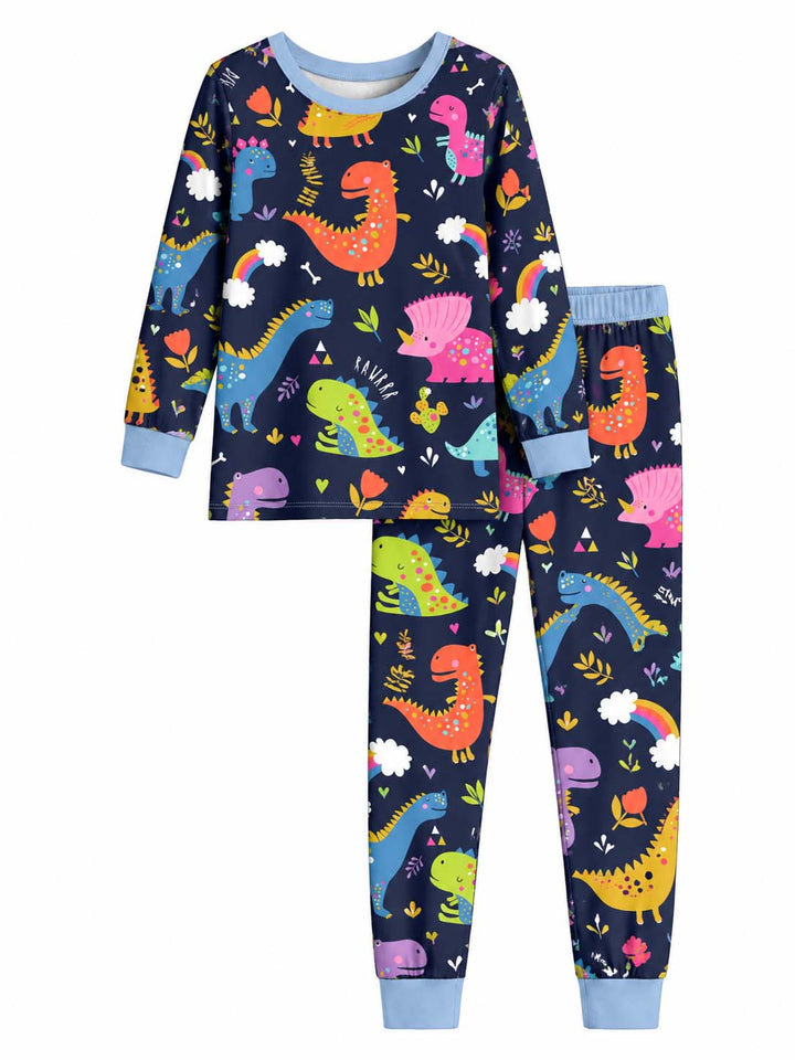 Colorful Dino Night Bamboo Two Piece Long Sleeve Pajama Set