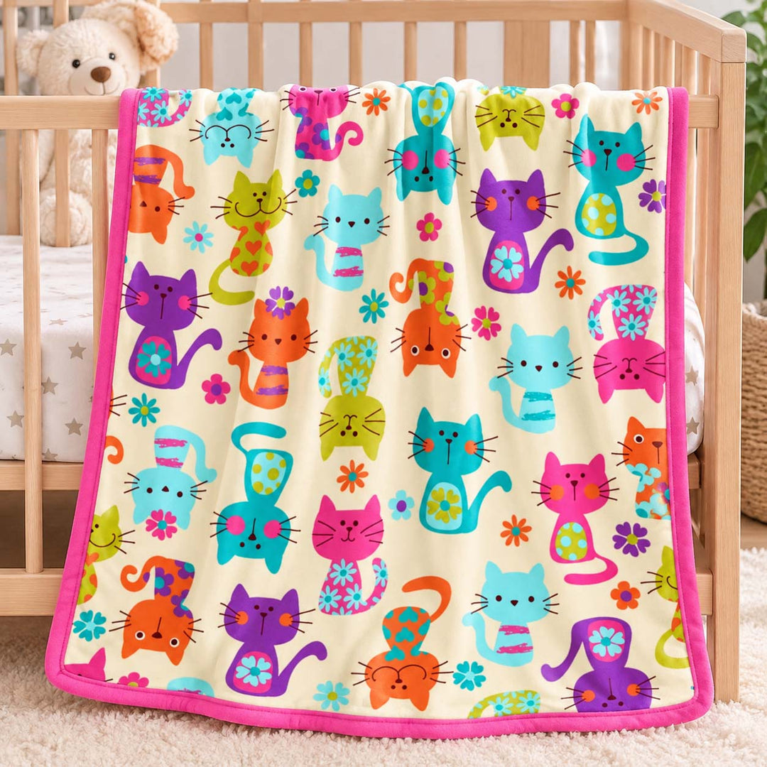 Colorful Floral Cats Bamboo Blanket