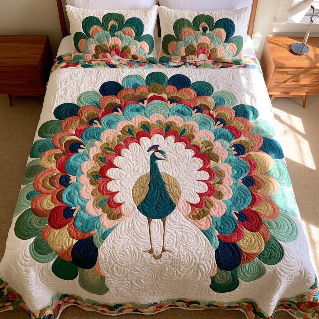 Colorful Peacock Feather Mandala Bamboo Quilt Bedding Set