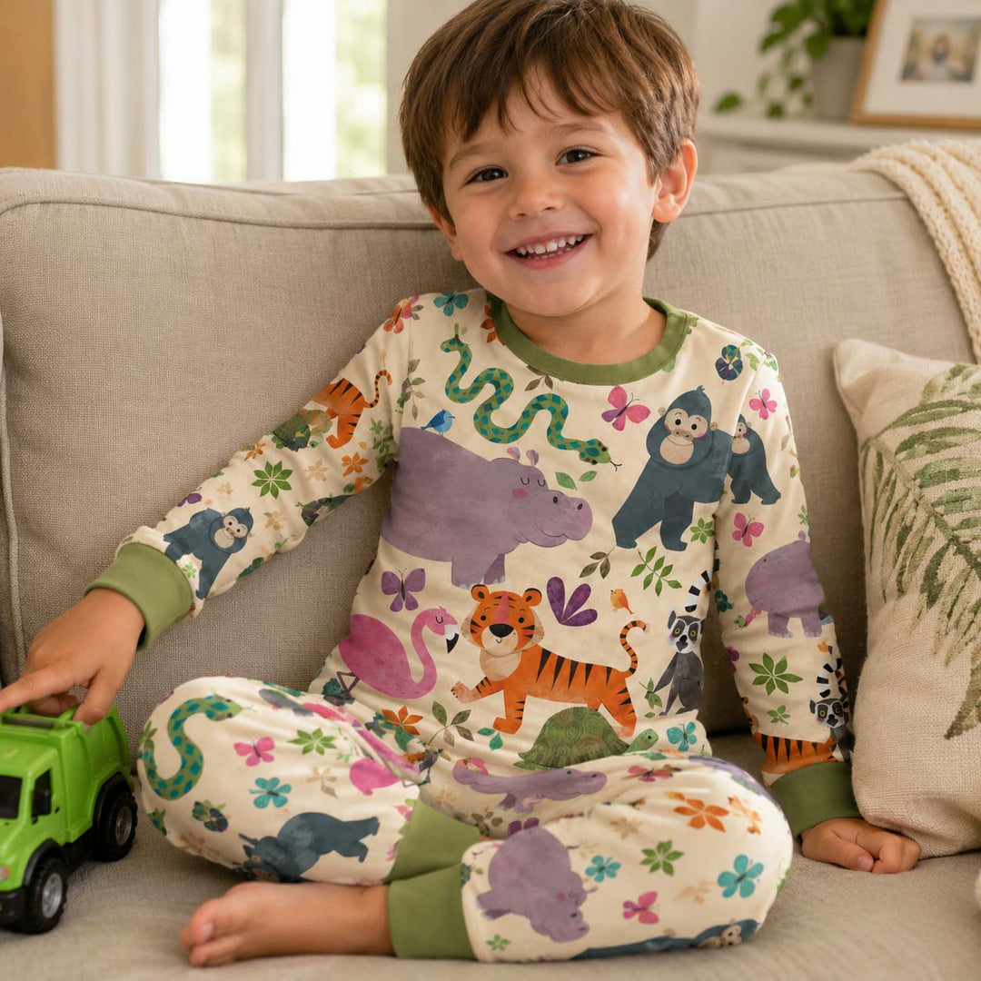 Colorful Wildlife Friends Bamboo Two Piece Long Sleeve Pajama Set