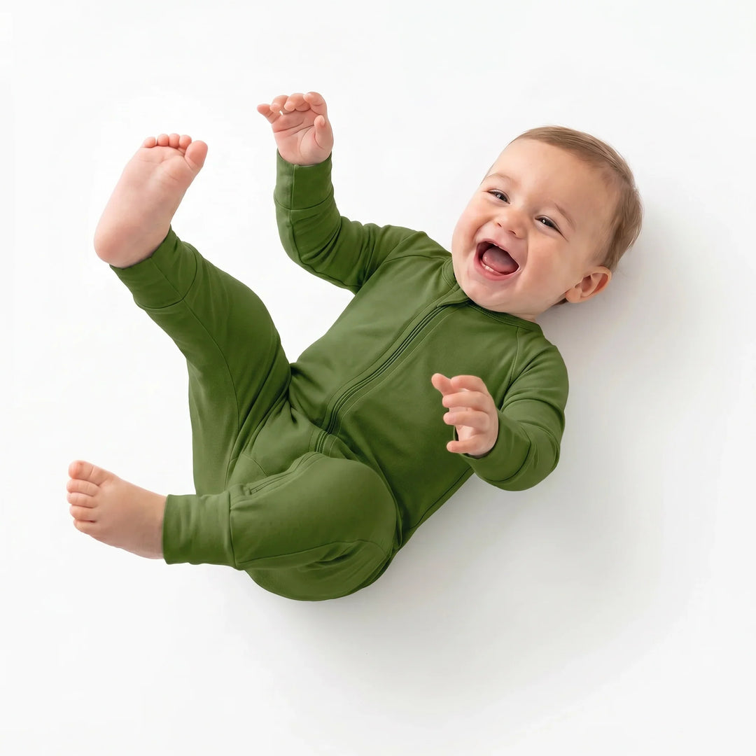 Dark Olive Green Bamboo Convertible Zippered Romper