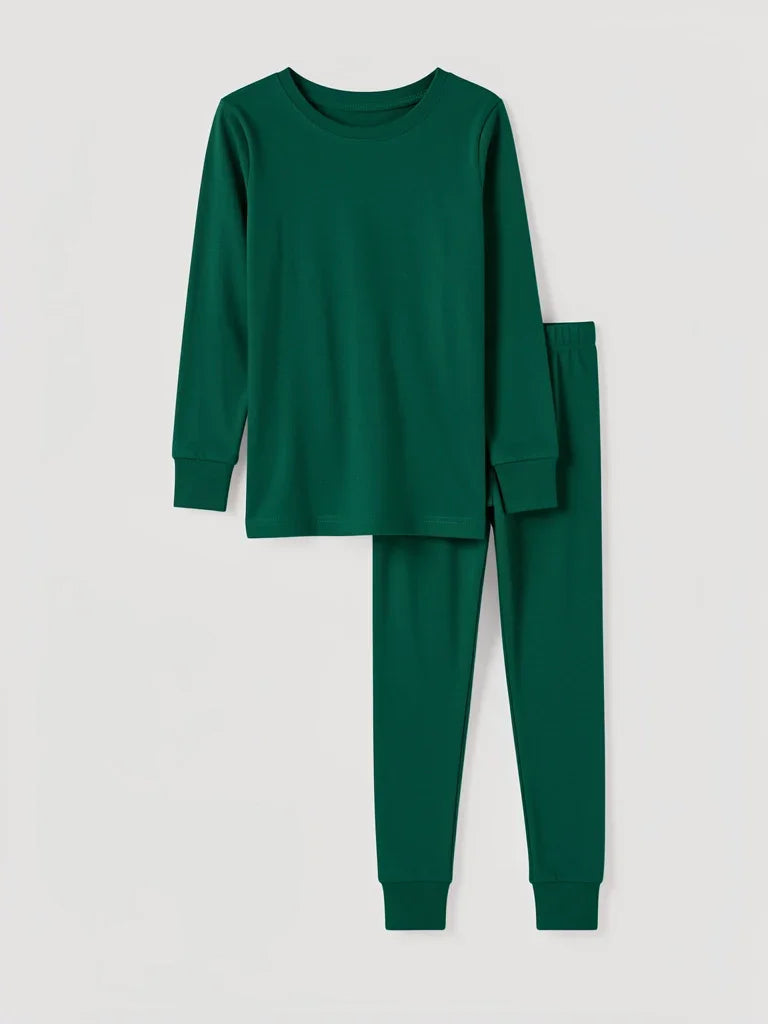Solid Color Bamboo Two Piece Long Sleeve Pajama Set
