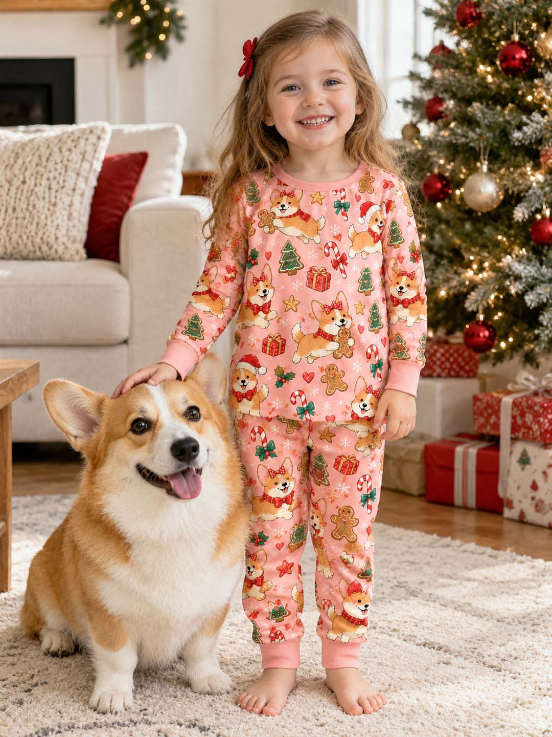Corgi Christmas Candy Bamboo Two Piece Long Sleeve Pajama Set
