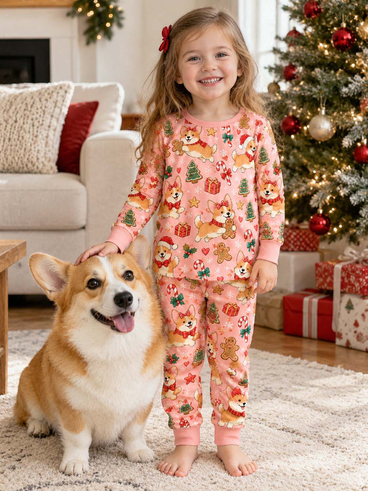 Corgi Christmas Candy Bamboo Two Piece Long Sleeve Pajama Set