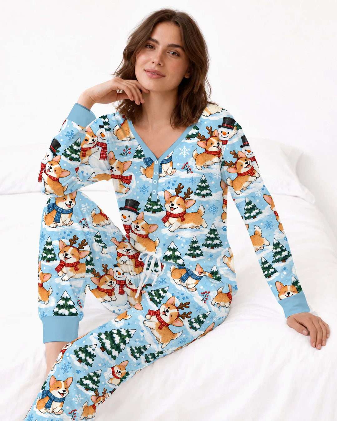 Corgi Winter Wonderland Bamboo Women Pajama Set