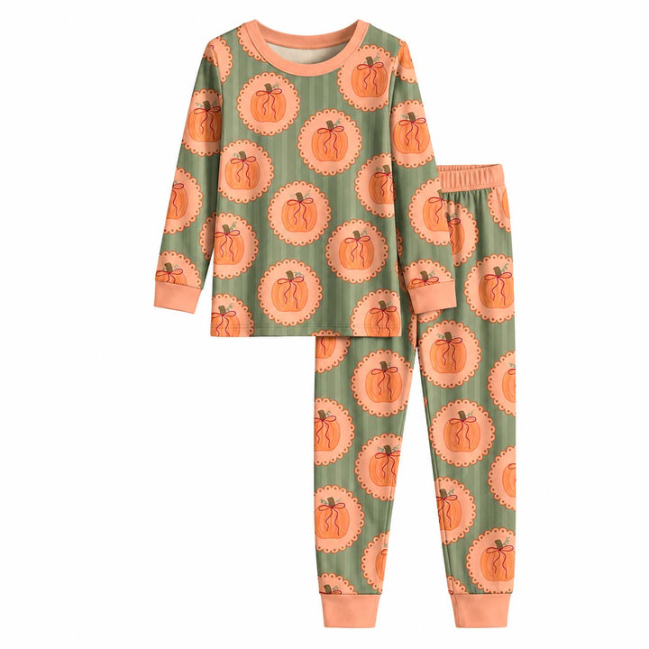 Cottage Pumpkin Bows Bamboo Two Piece Long Sleeve Pajama Set
