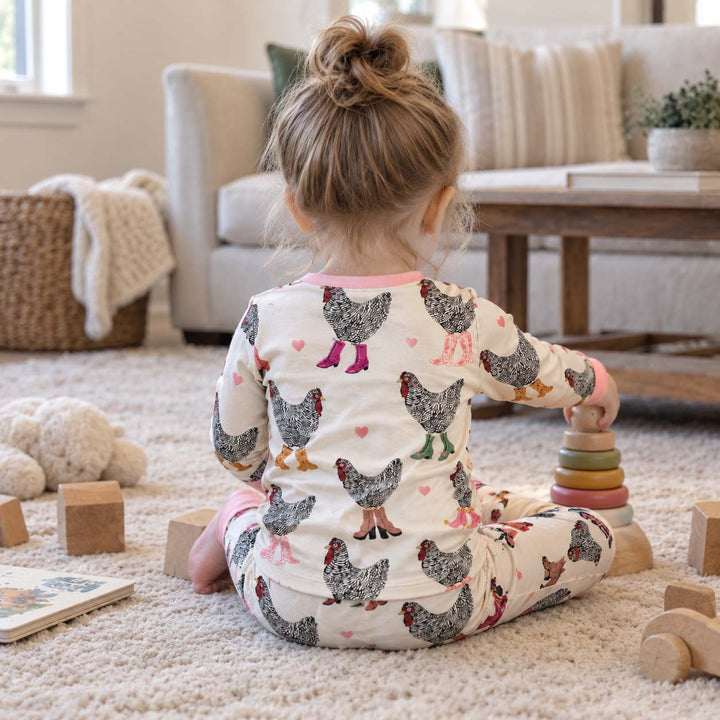 Country Boot Chickens Bamboo Two Piece Long Sleeve Pajama Set