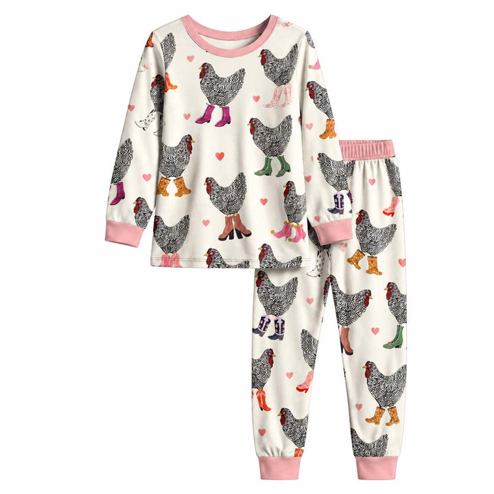 Country Boot Chickens Bamboo Two Piece Long Sleeve Pajama Set