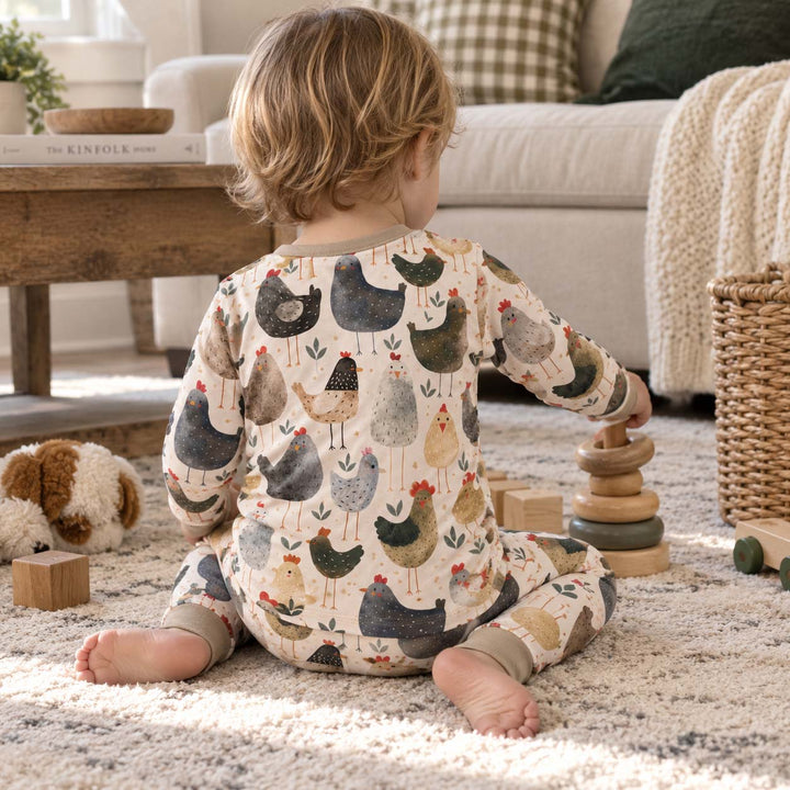 Country Chicken Pattern Bamboo Two Piece Long Sleeve Pajama Set