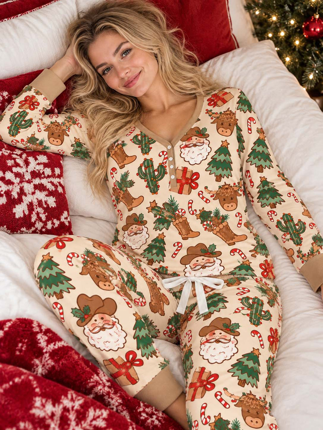 Cowboy Santa Christmas Bamboo Women Pajama Set