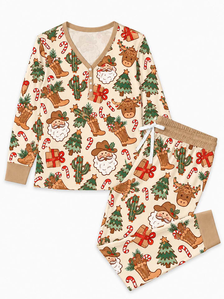 Cowboy Santa Christmas Bamboo Women Pajama Set