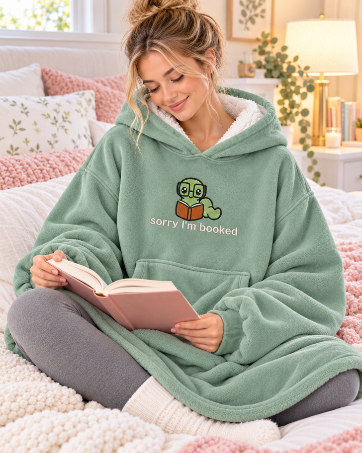 Love Being A Book Worm Embroidered Blanket Hoodie