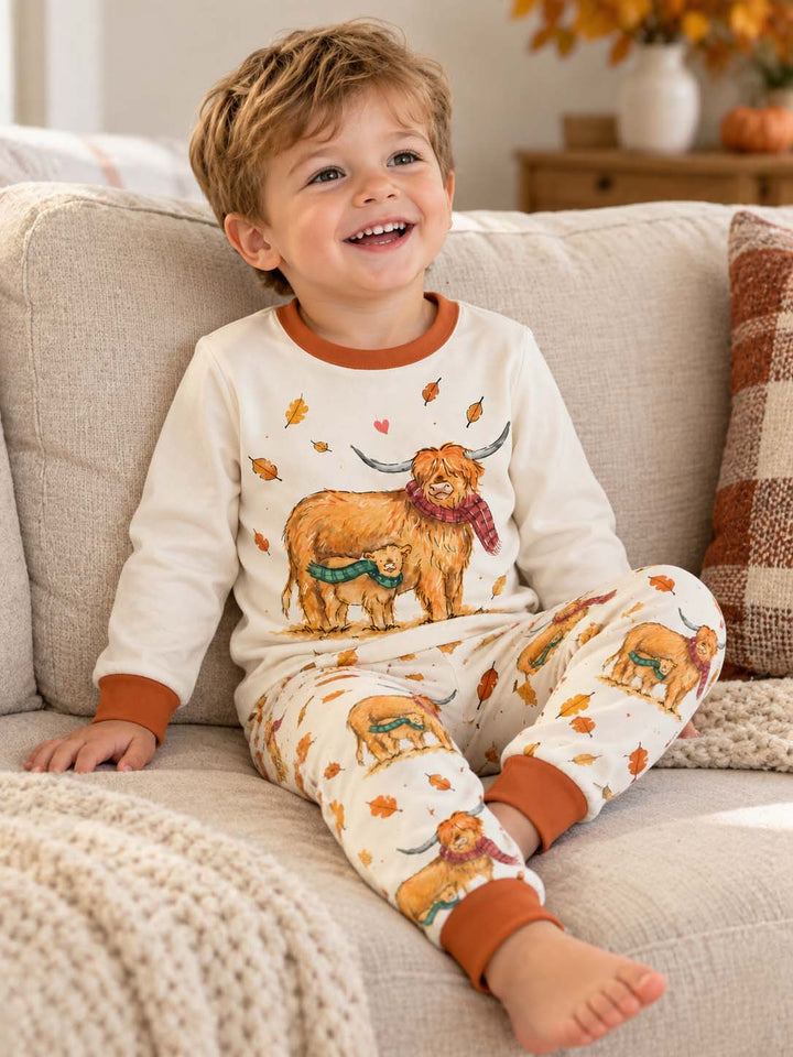 Cozy Highland Cow Family Bamboo Two Piece Long Sleeve Pajama Set