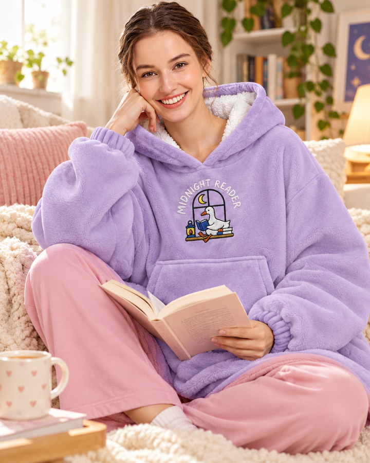 Midnight Reader Embroidered Bamboo Blanket Hoodie