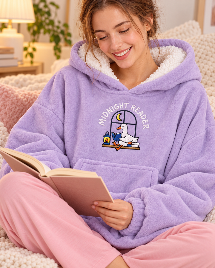 Midnight Reader Embroidered Bamboo Blanket Hoodie