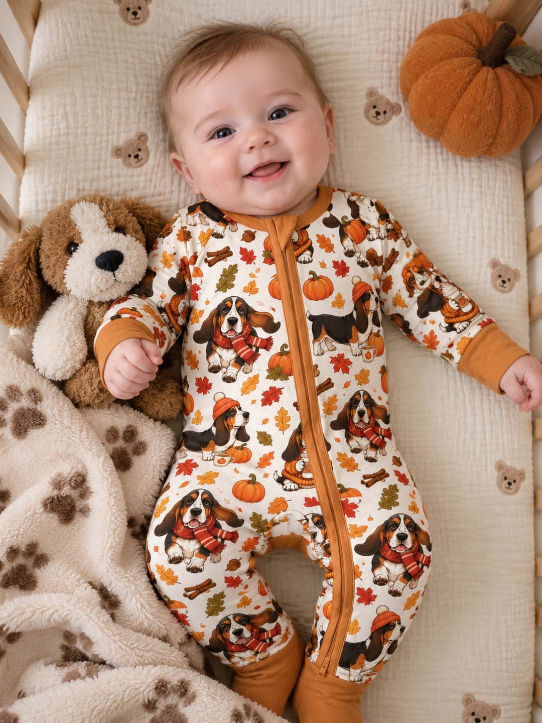 Cozy Autumn Basset Hounds Bamboo Convertible Zippy