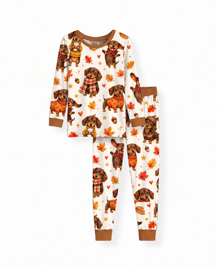 Cozy Autumn Dachshunds Bamboo Two Piece Long Sleeve Pajama Set