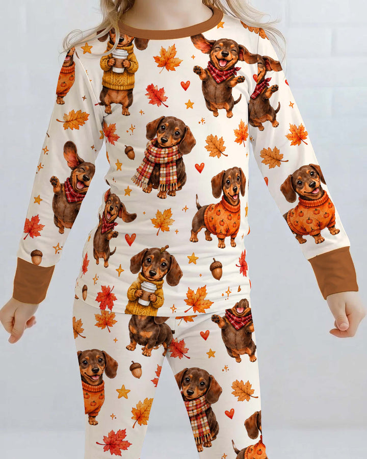 Cozy Autumn Dachshunds Bamboo Two Piece Long Sleeve Pajama Set