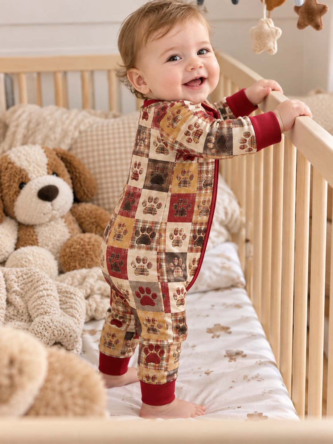 Cozy Autumn Plaid Paw Patchwork Bamboo Convertible Zippy