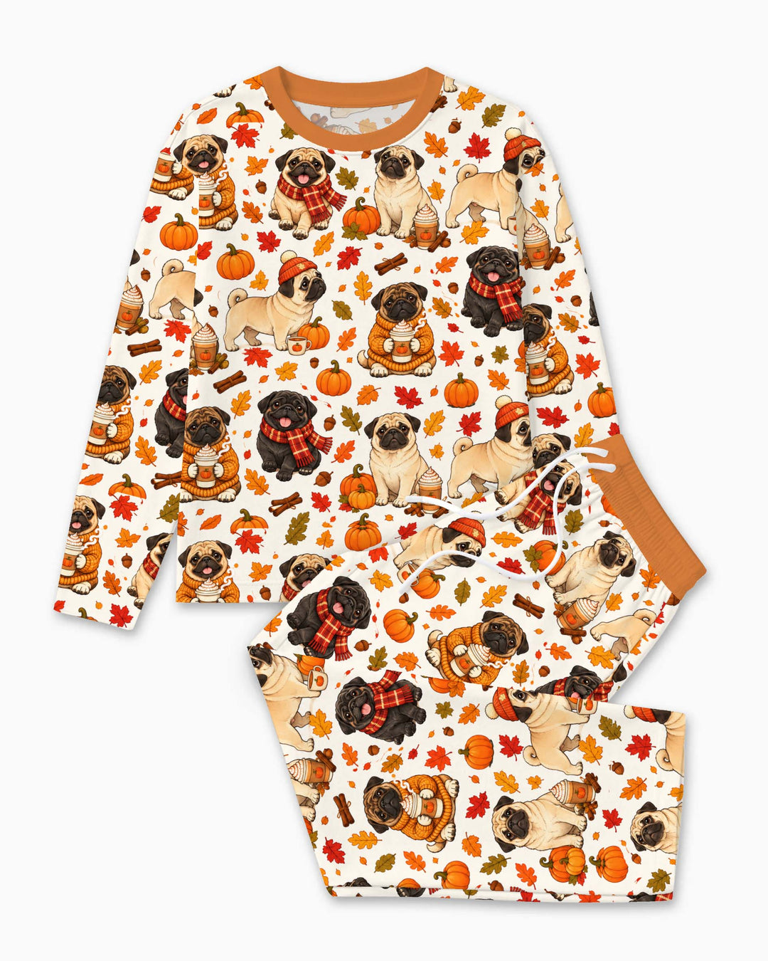 Cozy Autumn Pug Pumpkin Spice Bamboo Men's Pajama Set