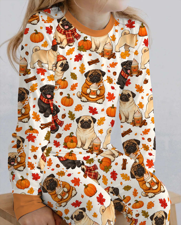 Cozy Autumn Pug Pumpkin Spice Bamboo Two Piece Long Sleeve Pajama Set