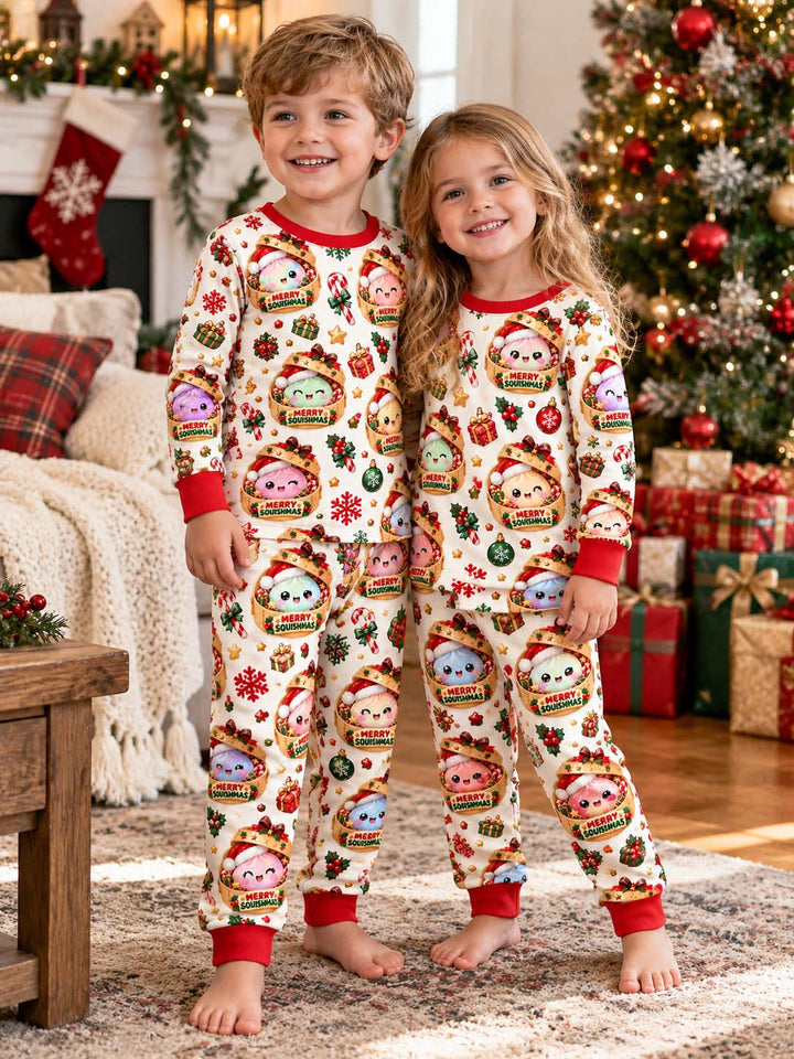 Cozy Christmas Dumplings Bamboo Two Piece Long Sleeve Pajama Set