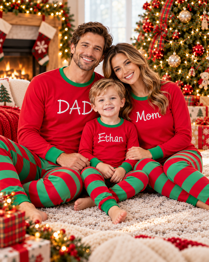 Merry & Bright Family Christmas Embroidered Bamboo Men's Pajama Set
