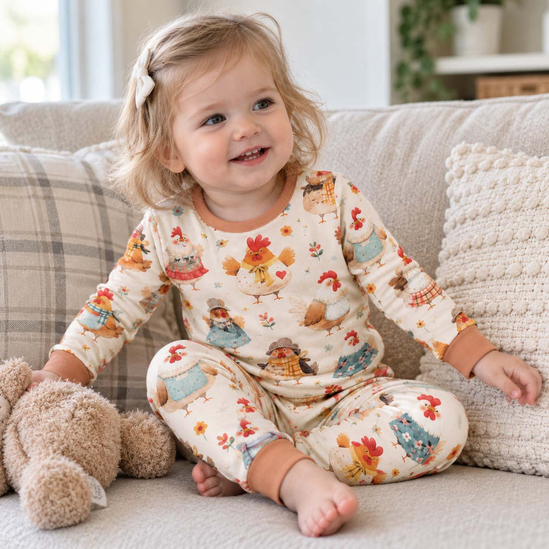 Cozy Country Chickens Bamboo Two Piece Long Sleeve Pajama Set