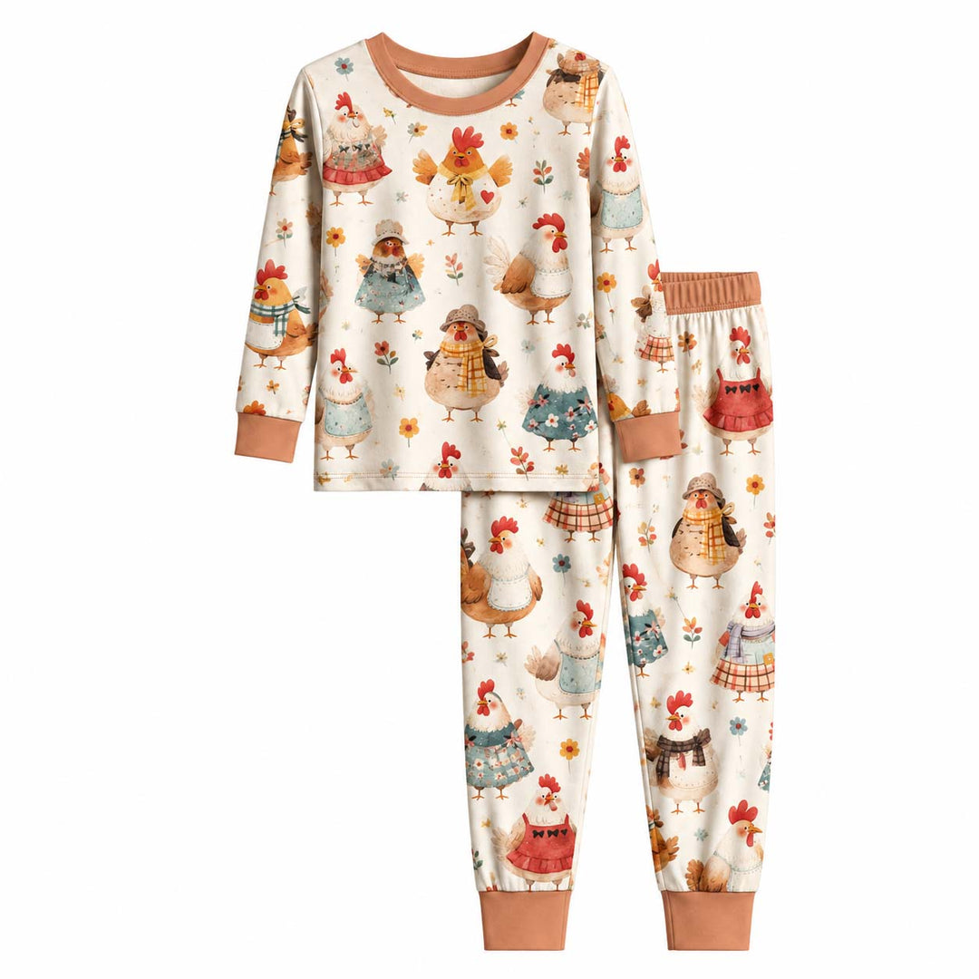Cozy Country Chickens Bamboo Two Piece Long Sleeve Pajama Set