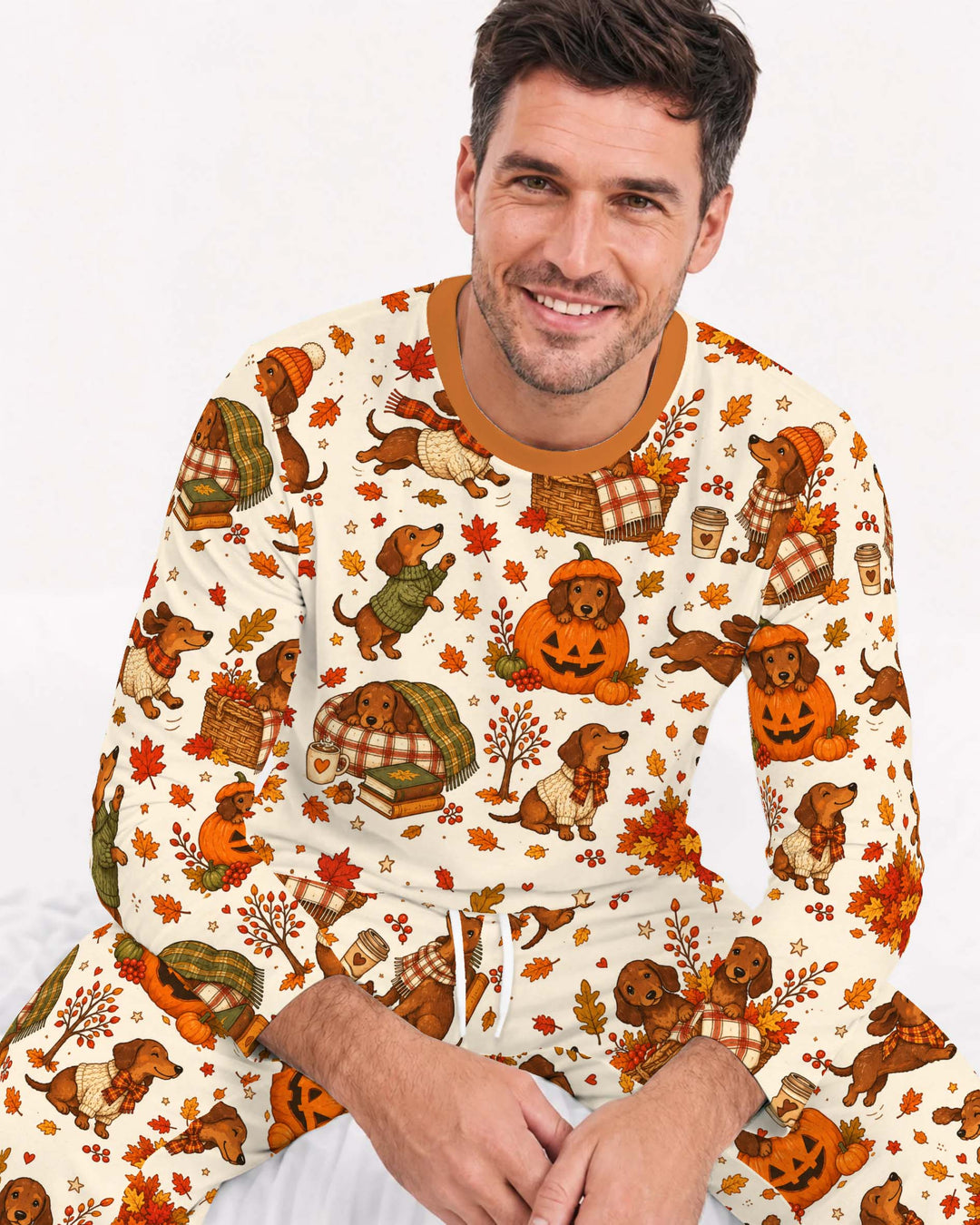 Cozy Dachshund Fall Adventures Bamboo Men's Pajama Set