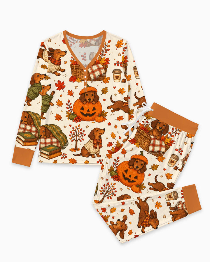 Cozy Dachshund Fall Adventures Bamboo Women Pajama Set