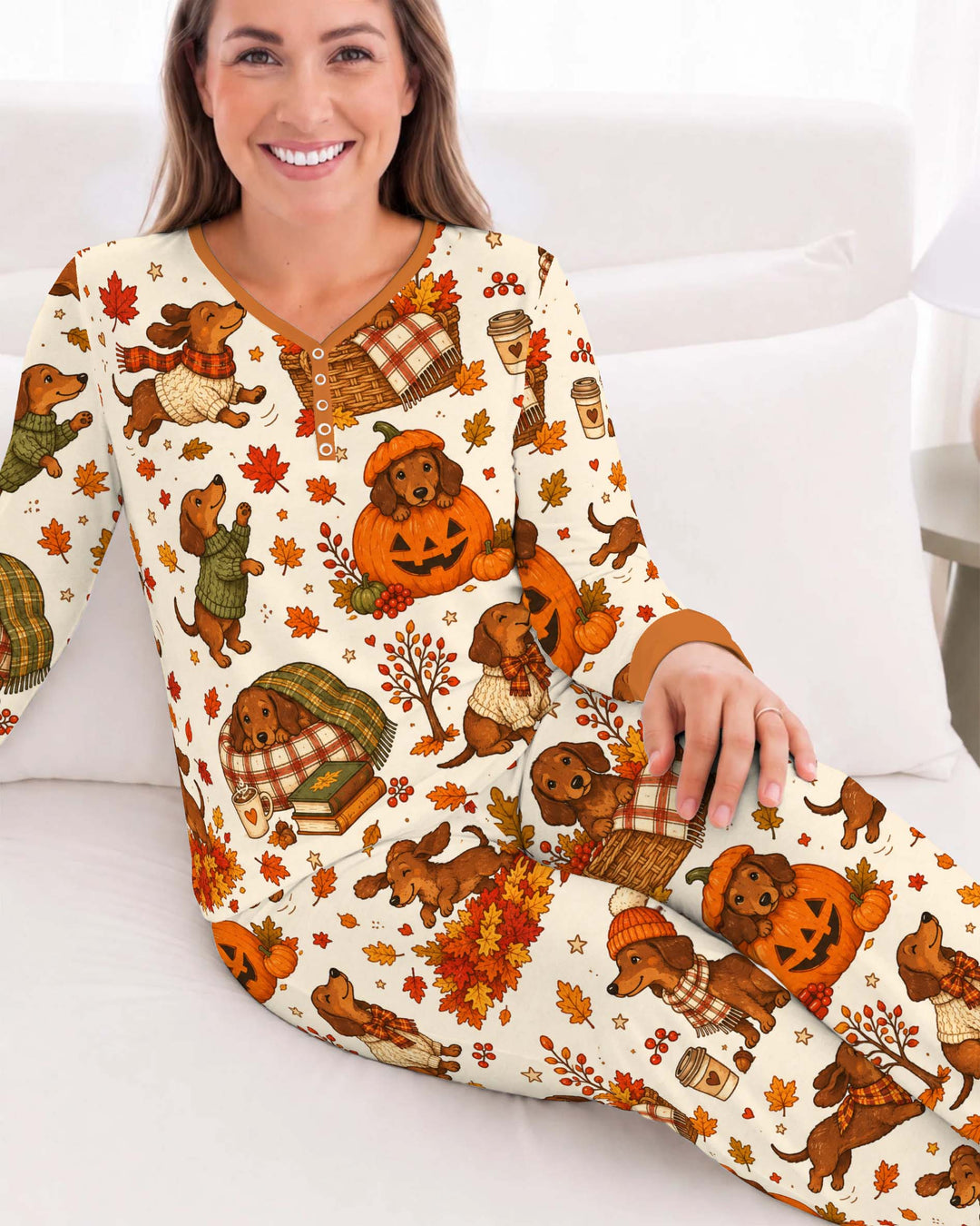 Cozy Dachshund Fall Adventures Bamboo Women Pajama Set
