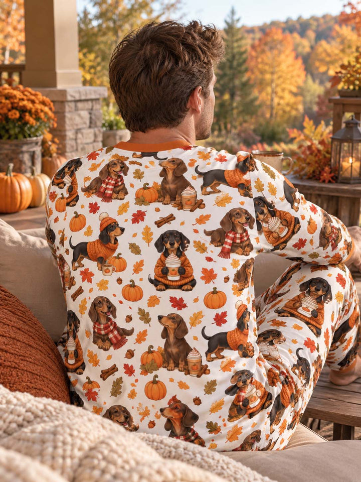 Cozy Dachshund Pumpkin Spice Fall Bamboo Men's Pajama Set