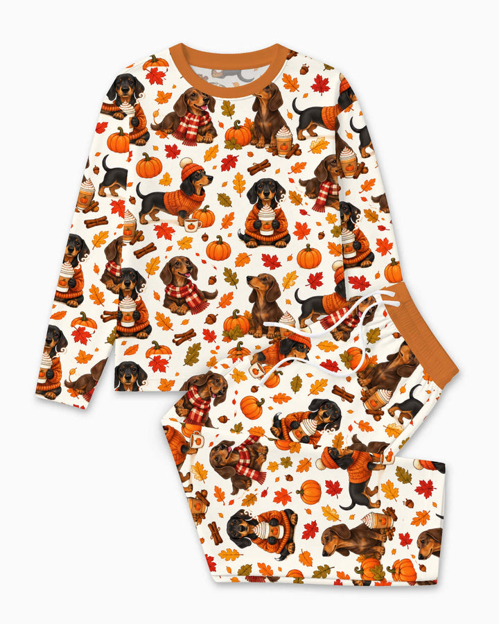 Cozy Dachshund Pumpkin Spice Fall Bamboo Men's Pajama Set