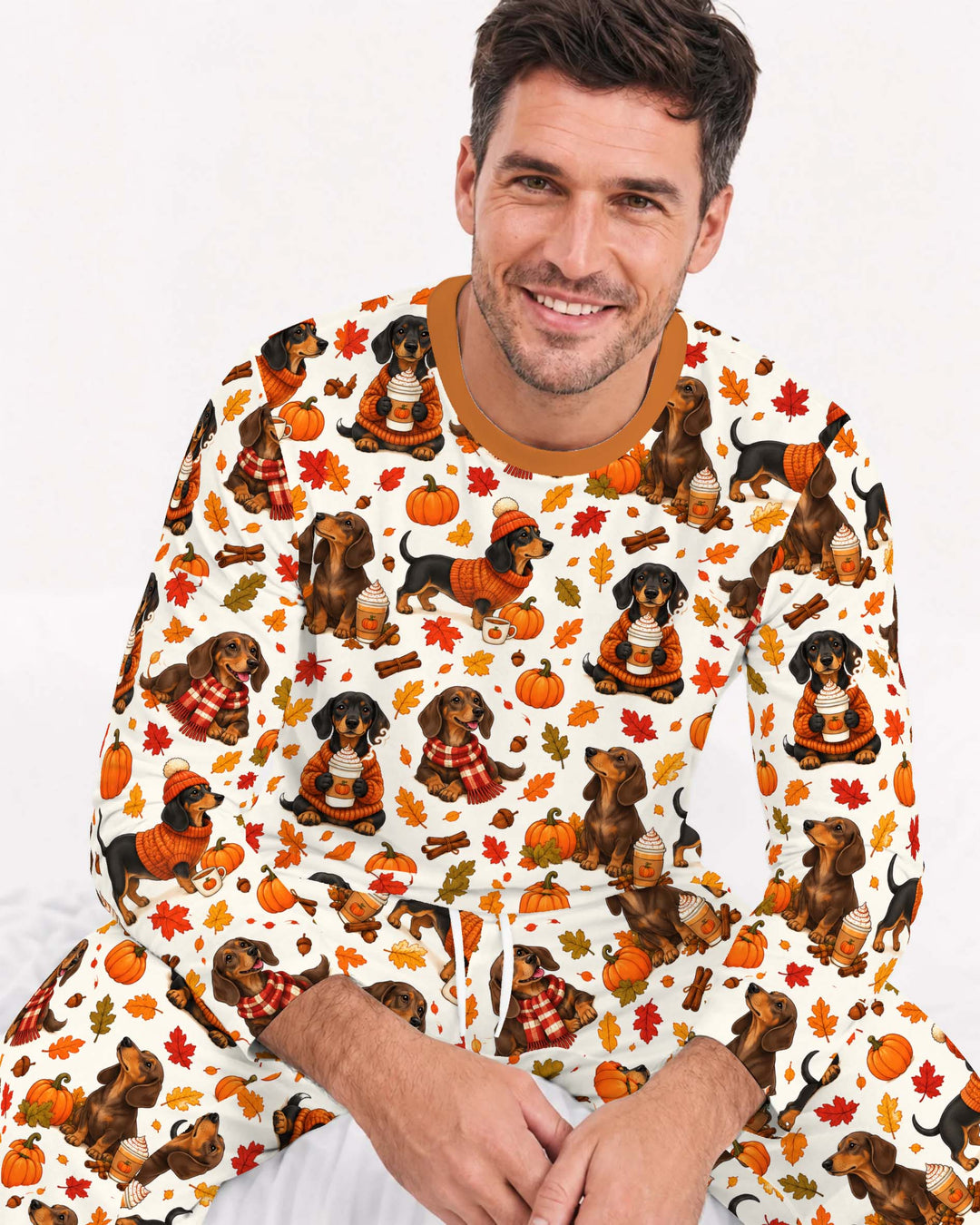 Cozy Dachshund Pumpkin Spice Fall Bamboo Men's Pajama Set