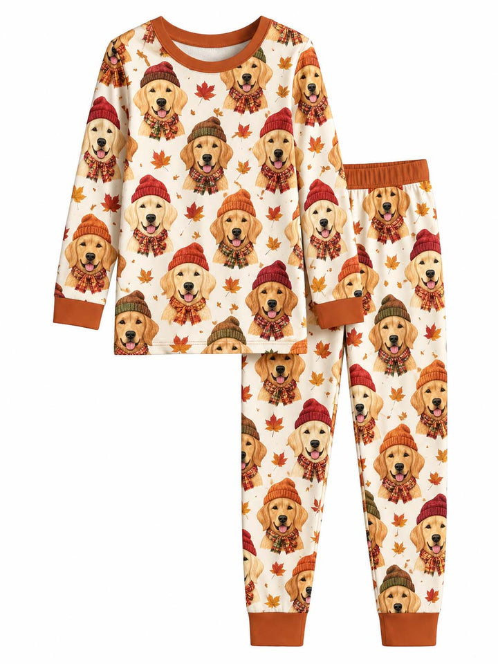 Cozy Fall Golden Retrievers Bamboo Two Piece Long Sleeve Pajama Set