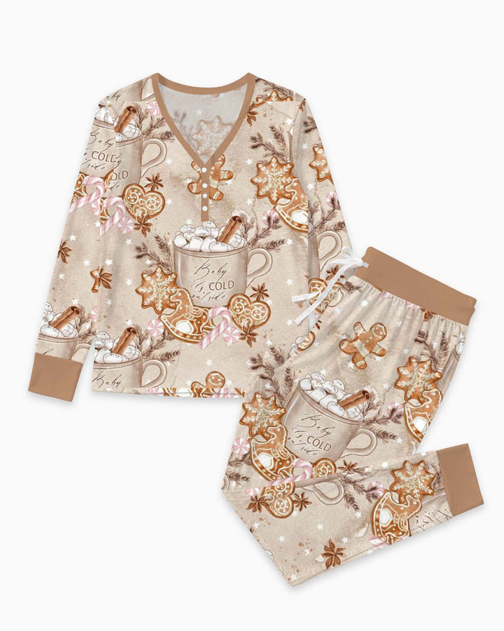 Cozy Gingerbread Hot Cocoa Christmas Bamboo Women Pajama Set