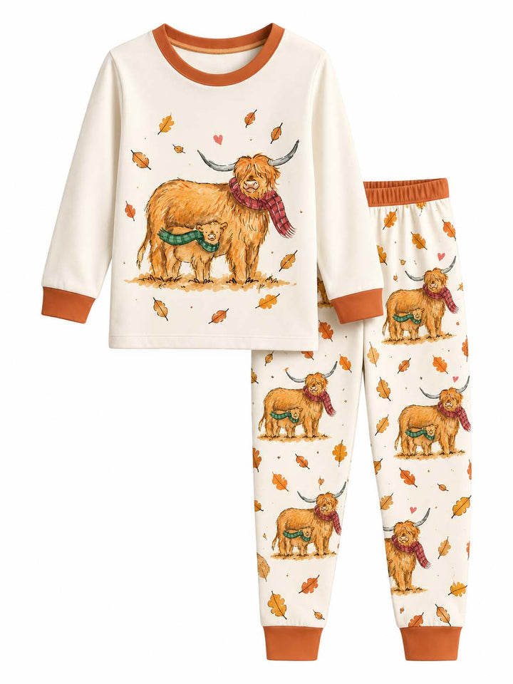 Cozy Highland Cow Family Bamboo Two Piece Long Sleeve Pajama Set
