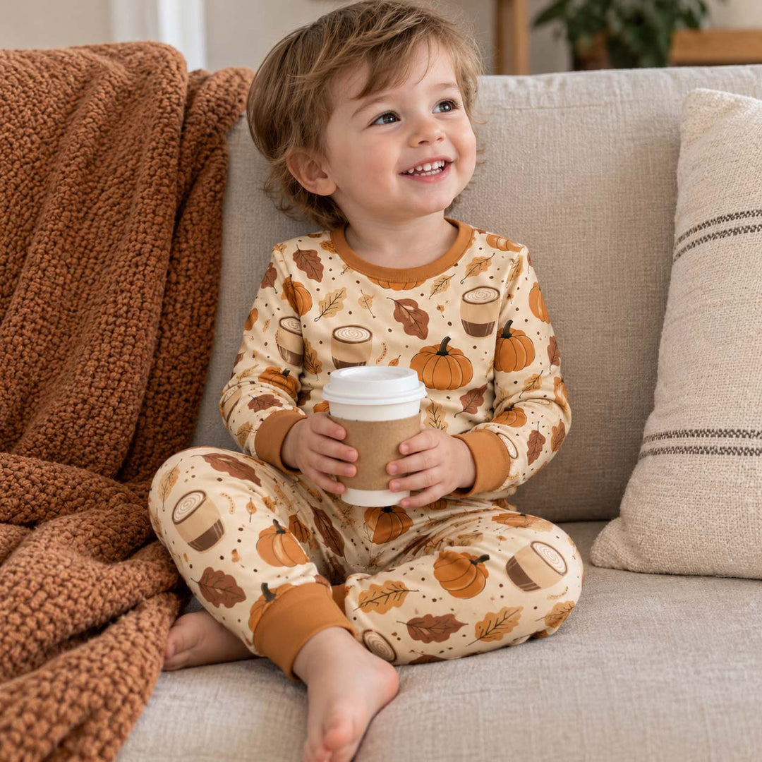 Cozy Pumpkin Spice Coffee Bamboo Two Piece Long Sleeve Pajama Set
