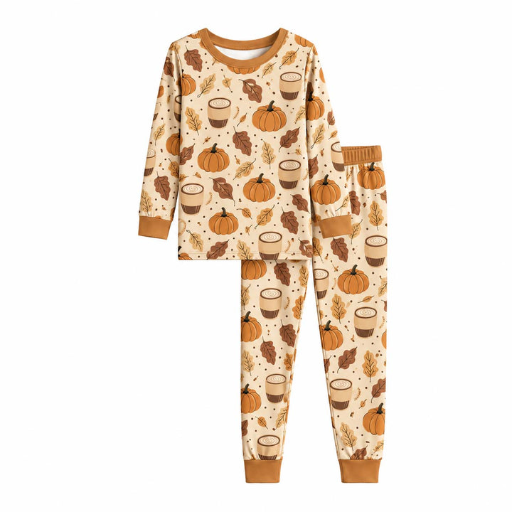 Cozy Pumpkin Spice Coffee Bamboo Two Piece Long Sleeve Pajama Set