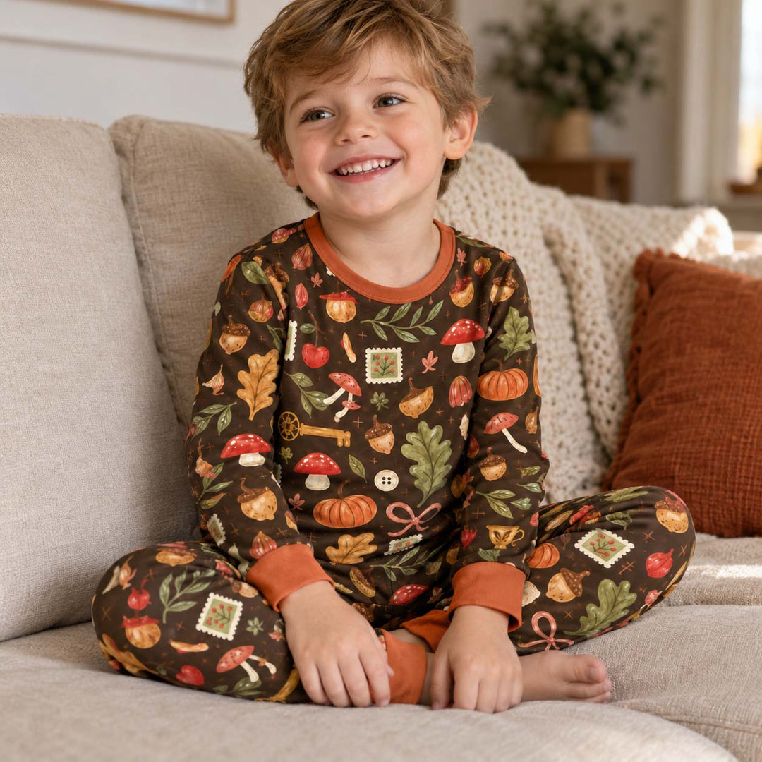 Cozy Woodland Autumn Treasures Bamboo Two Piece Long Sleeve Pajama Set