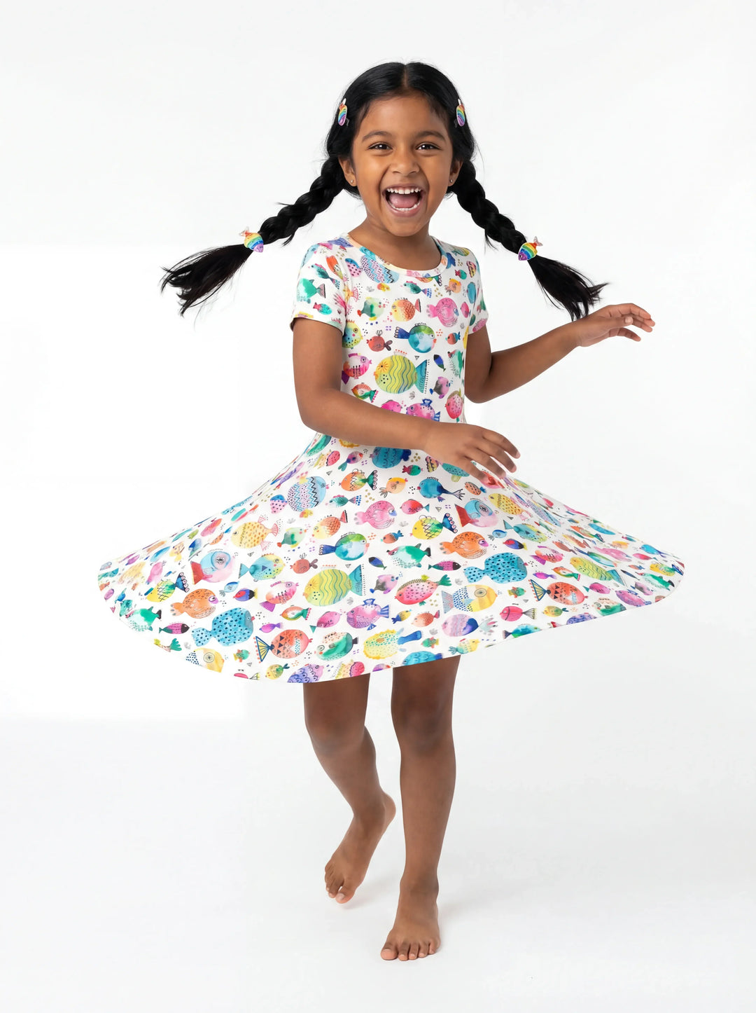 Rainbow Reef Fish Bamboo Twirl Dress