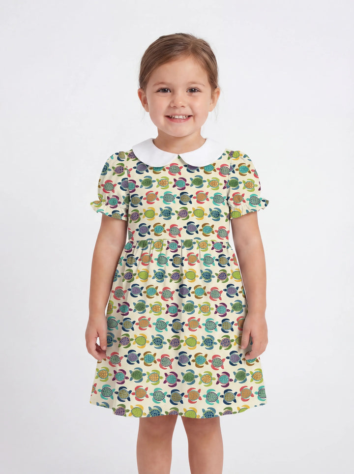 Happy Turtle Parade Bamboo Peter Pan Collar Dress