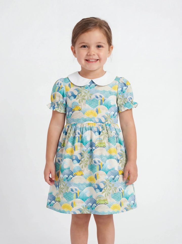 Coastal Road Trip Waves Surf Bamboo Peter Pan Collar Dress