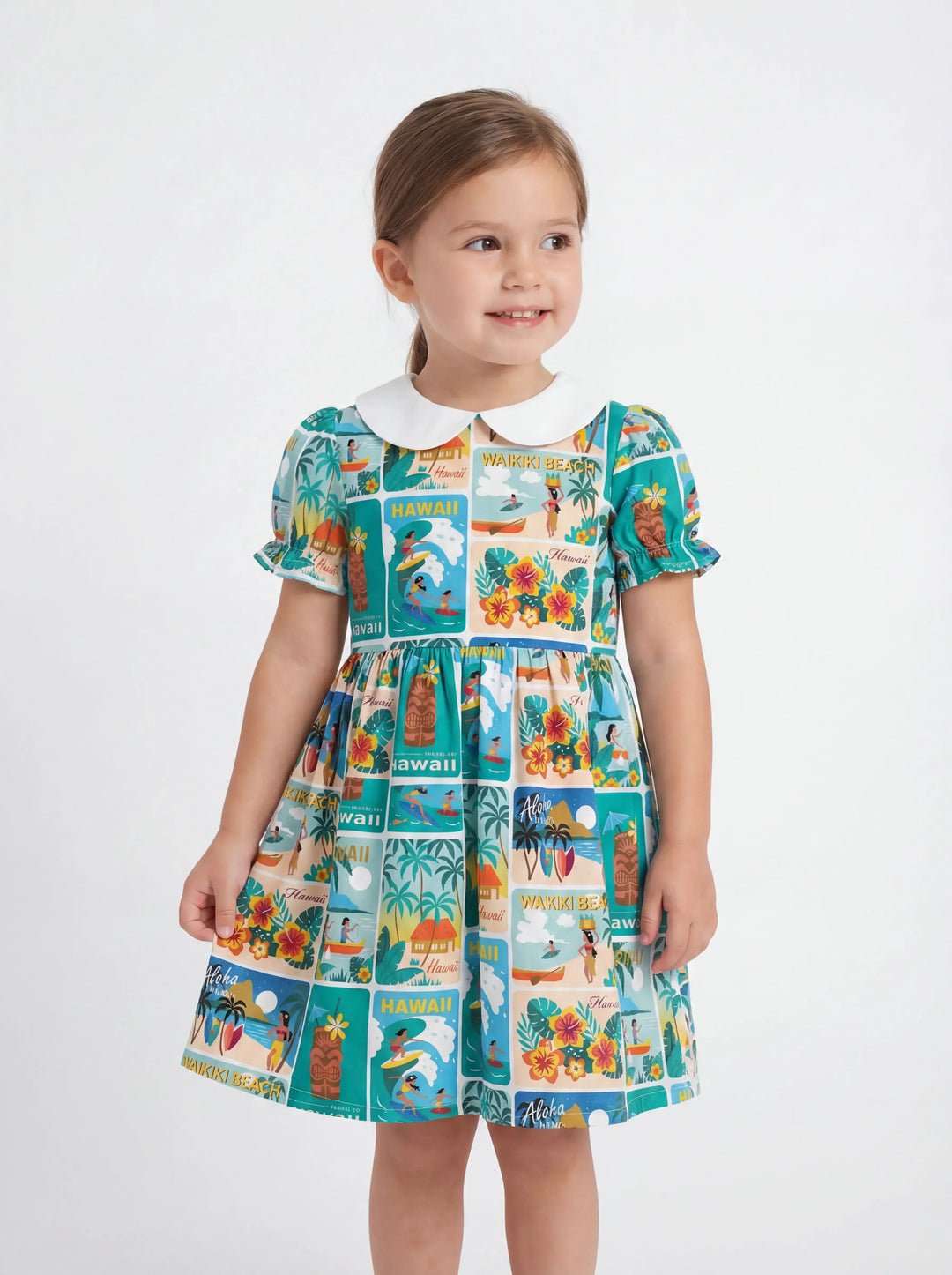 Aloha Postcard Paradise Bamboo Peter Pan Collar Dress