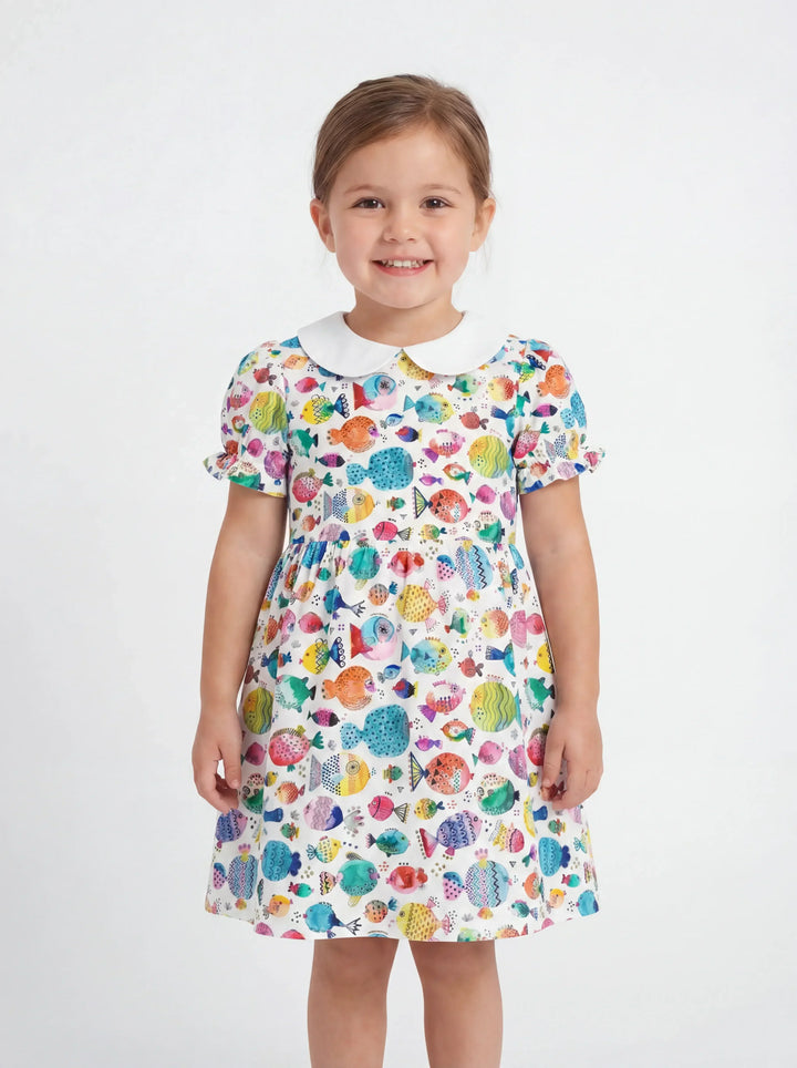 Rainbow Reef Fish Bamboo Peter Pan Collar Dress