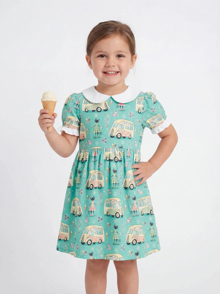Sweet Scoops & Stripes Bambus-Kleid mit Peter-Pan-Kragen